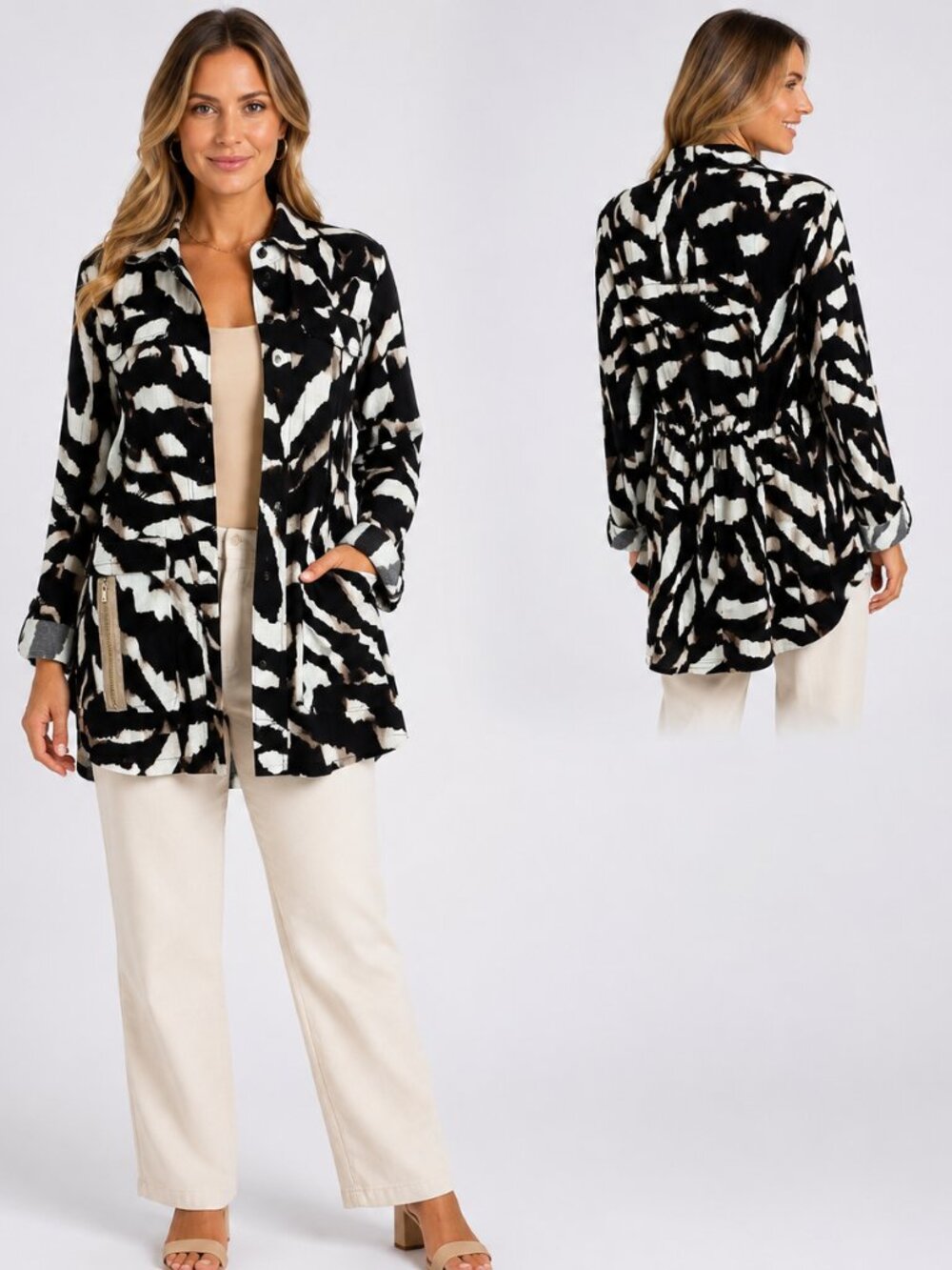 Luii Anthropologie Animal-Print Linen Jacket High-Low Safari Boho Eco-Friendly M